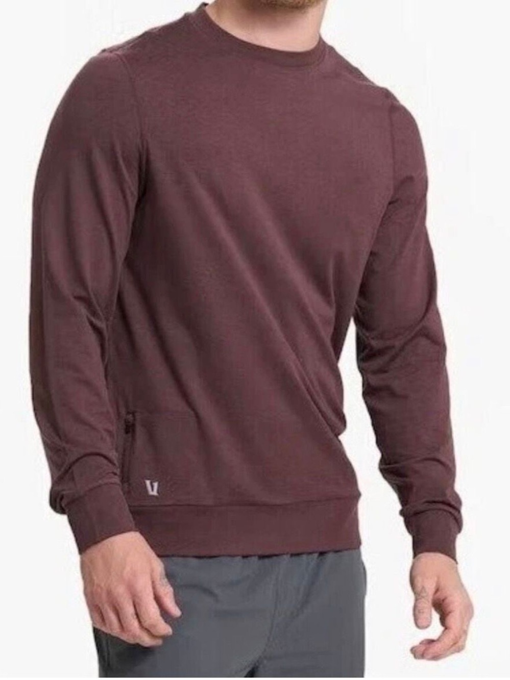 Vuori Ponto Performance Crewneck Pullover | Men’s Large | Brown Long Sleeve